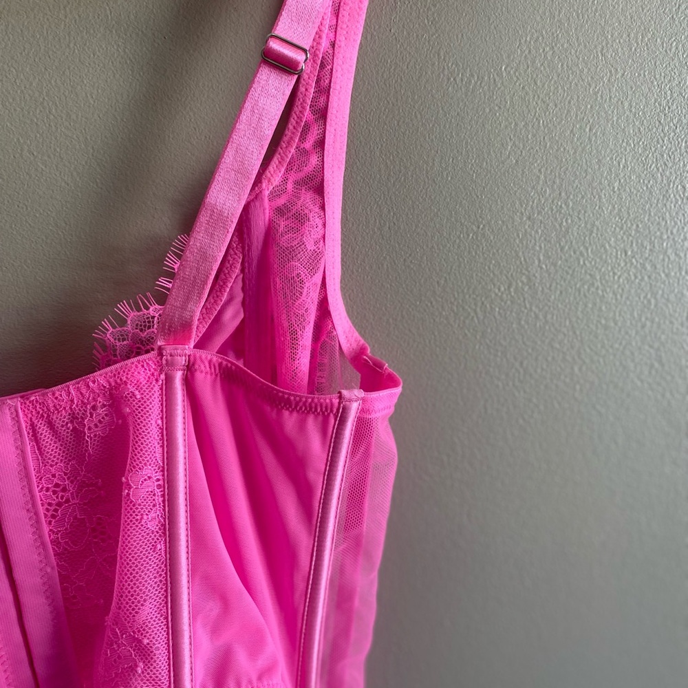 VICTORIA'S SECRET DREAM ANGELS PINK UNLINED LACE UP BRA CORSET TOP M DD New - Picture 12 of 12
